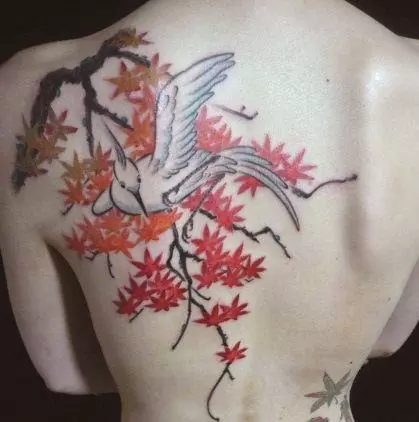 Тату женское цветное аист на спине